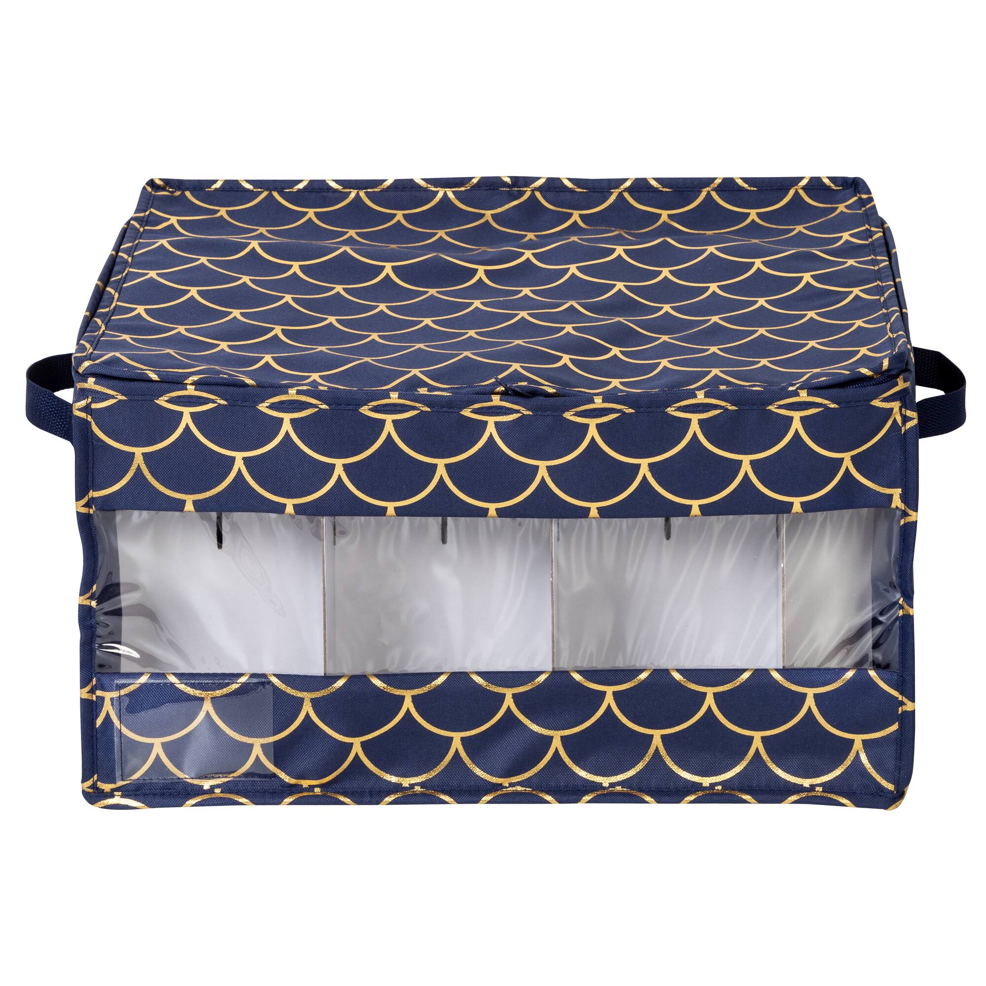 Honey Can Do Golden Scallop Print Stemware Storage Box Set